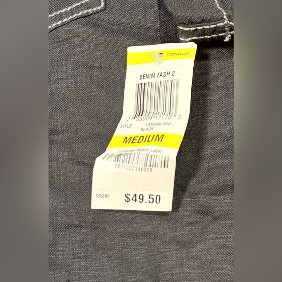 NWT - INC International Concepts Linen Blend Pearl Snap Shirt in Black Sz Medium - Picture 5 of 6